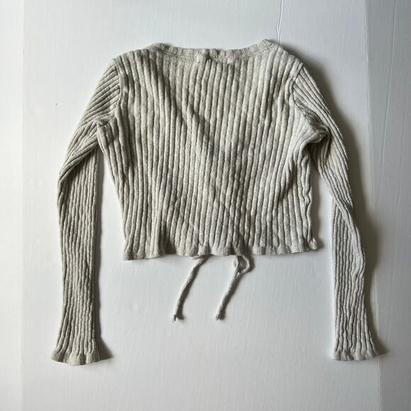 Urban‎ Outfitters Long Sleeve Crop Top Size L Lace Up Ribbed Knit - Picture 4 of 6
